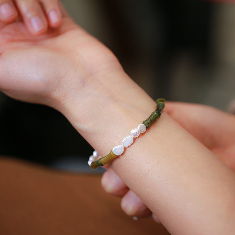 淡水珍珠橄榄玉石925银手链串珠轻奢高级感女士手串首饰手饰