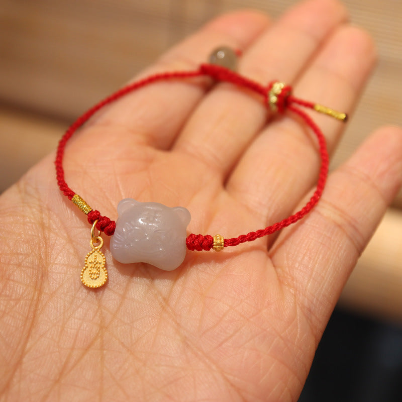 本命年红绳手链天然和田玉年兽情侣女虎头手绳手饰编绳新年礼物