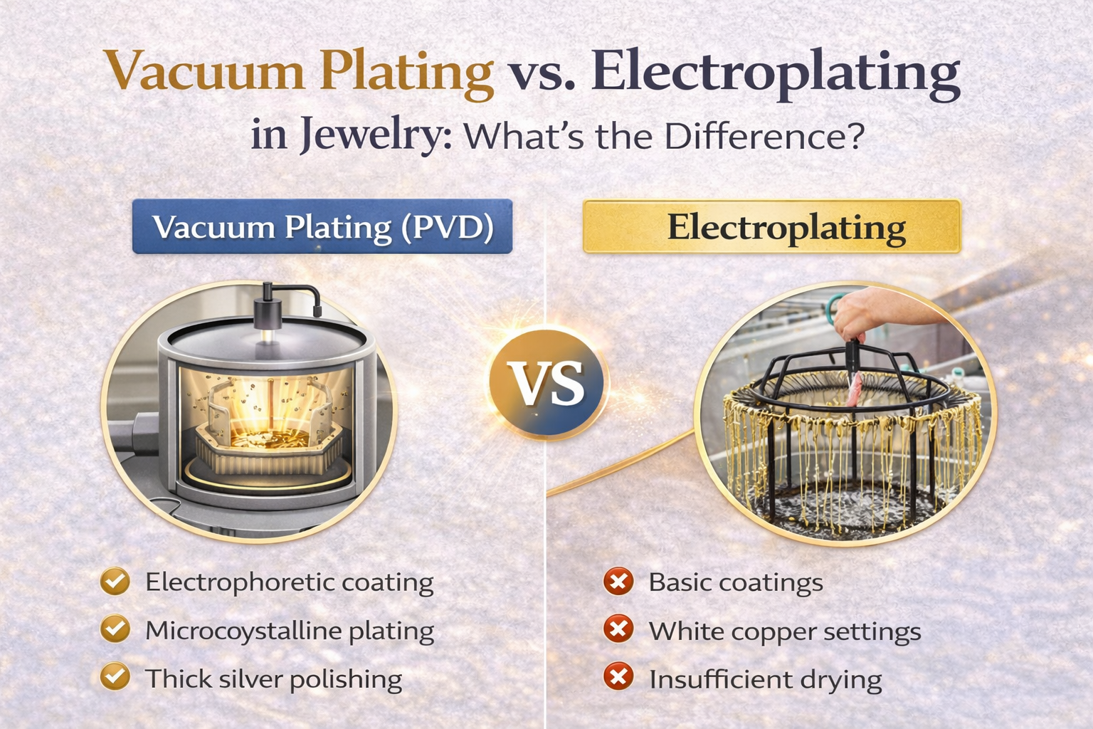 Vacuum Plating vs. Electroplating in Jewelry: What’s the Difference?
