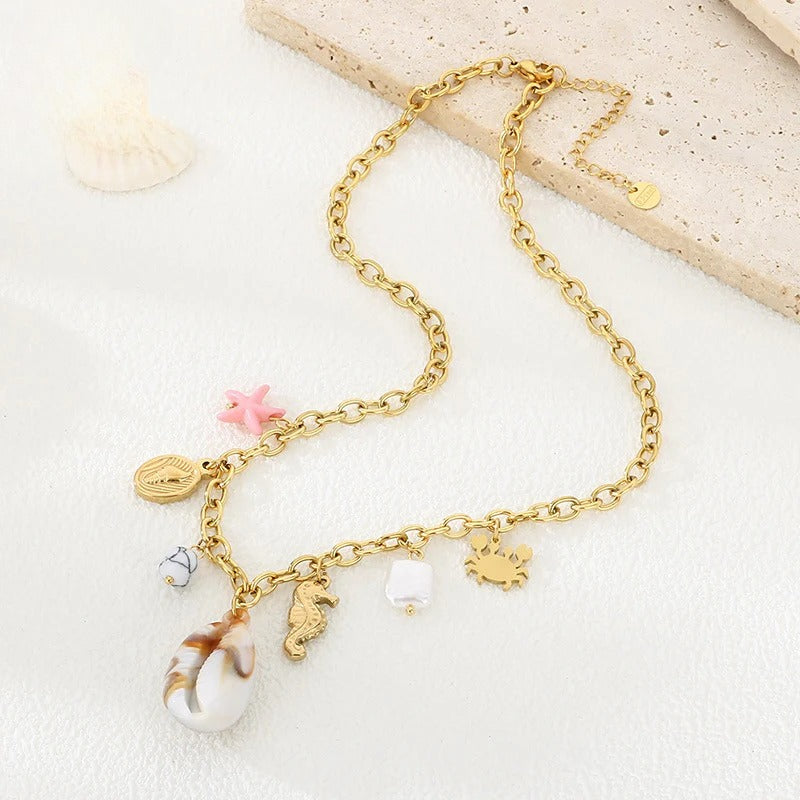 Gold Ocean Charm Chain Necklace