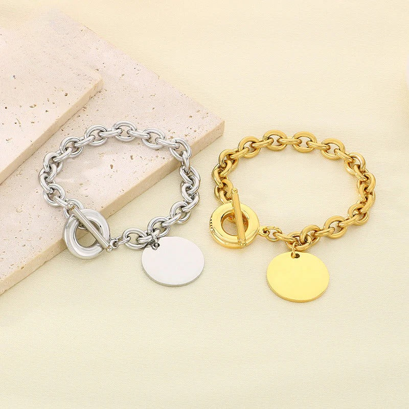 Gold & Silver Round Charm Toggle Bracelet