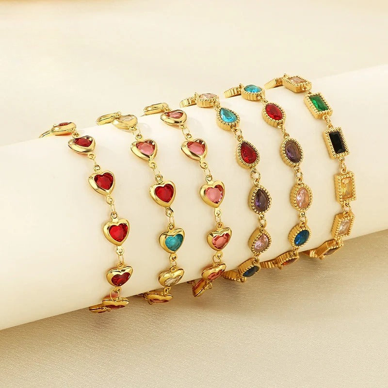 Gold Multicolor Crystal Charm Bracelet