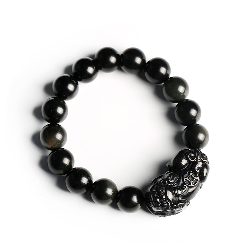 天然彩虹眼黑曜石貔貅手链16mm 天然黑曜石貔貅男士佛珠手串