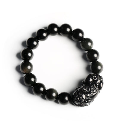 天然彩虹眼黑曜石貔貅手链16mm 天然黑曜石貔貅男士佛珠手串