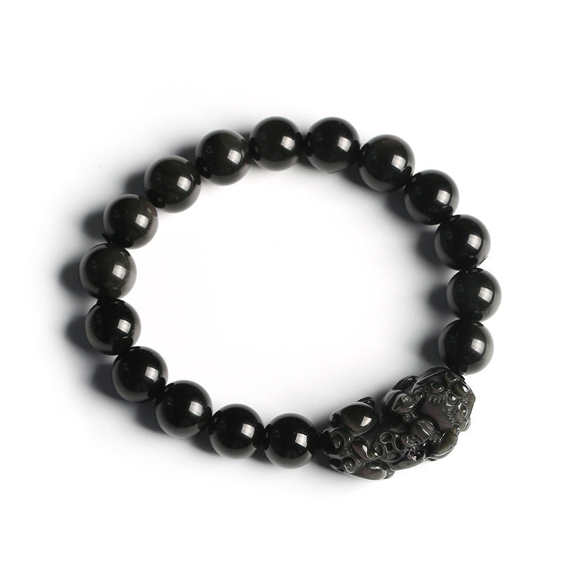 天然彩虹眼黑曜石貔貅手链16mm 天然黑曜石貔貅男士佛珠手串