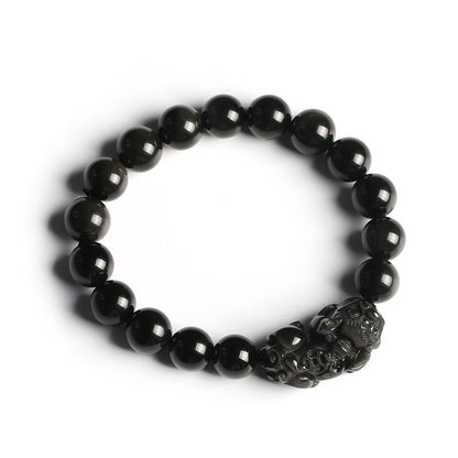 天然彩虹眼黑曜石貔貅手链16mm 天然黑曜石貔貅男士佛珠手串