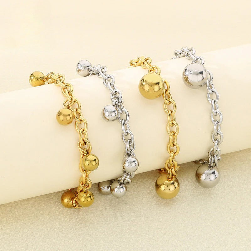 Gold & Silver Ball Charm Chain Bracelet