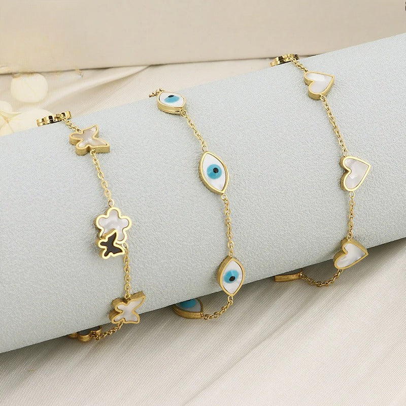 Evil Eye & Charm Link Bracelet – Gold Tone Adjustable Protection Bracelet
