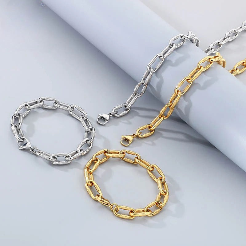 Gold & Silver Etched Link Bracelet