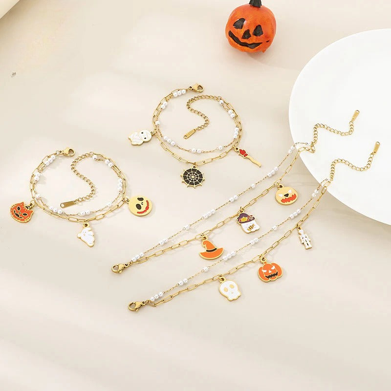 Gold Halloween Charm Chain Bracelet