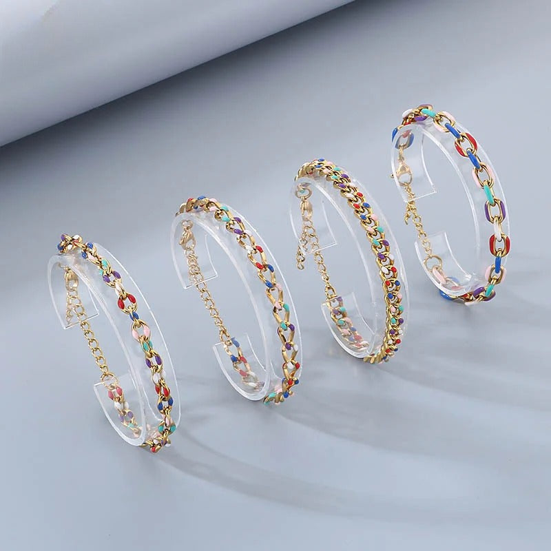 Multicolor Enamel Chain Bracelet