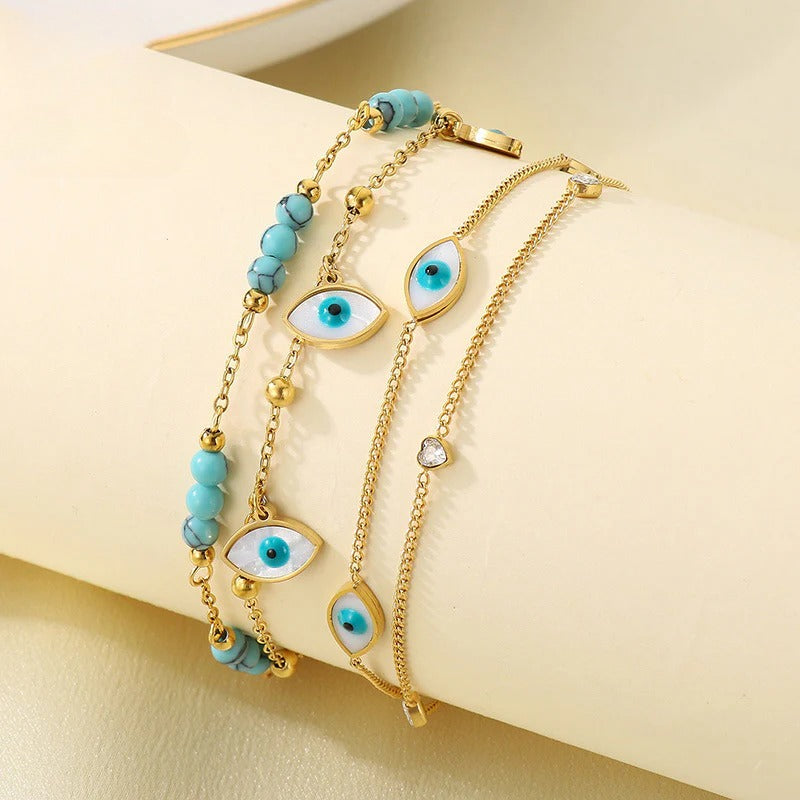 Turquoise Evil Eye Anklet – Protection & Luck