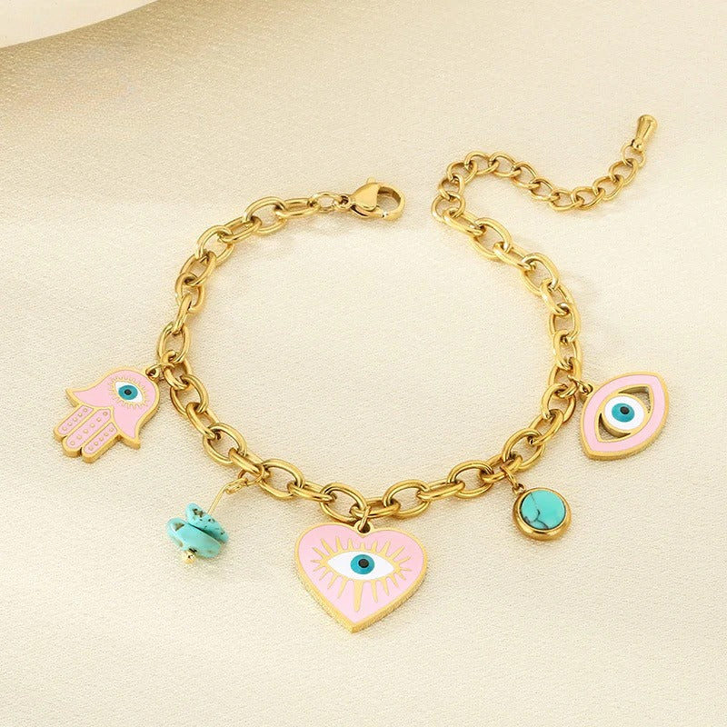 Gold Evil Eye Charm Bracelet