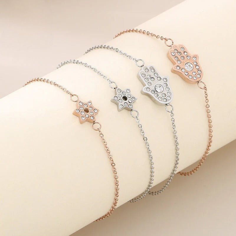 Crystal Hamsa & Star Charm Bracelet