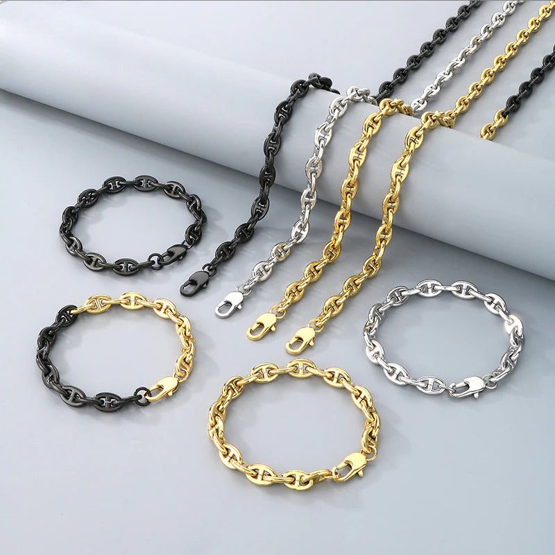 Interlocking Oval Link Chain Bracelet & Necklace Set