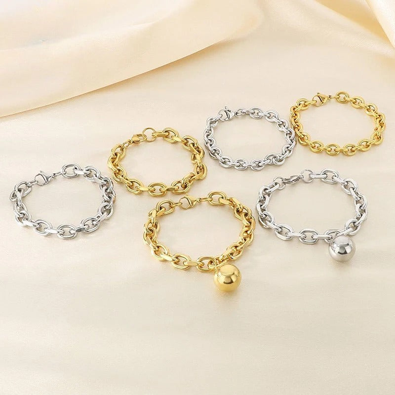 Gold & Silver Chain Bracelet with Ball Accent
