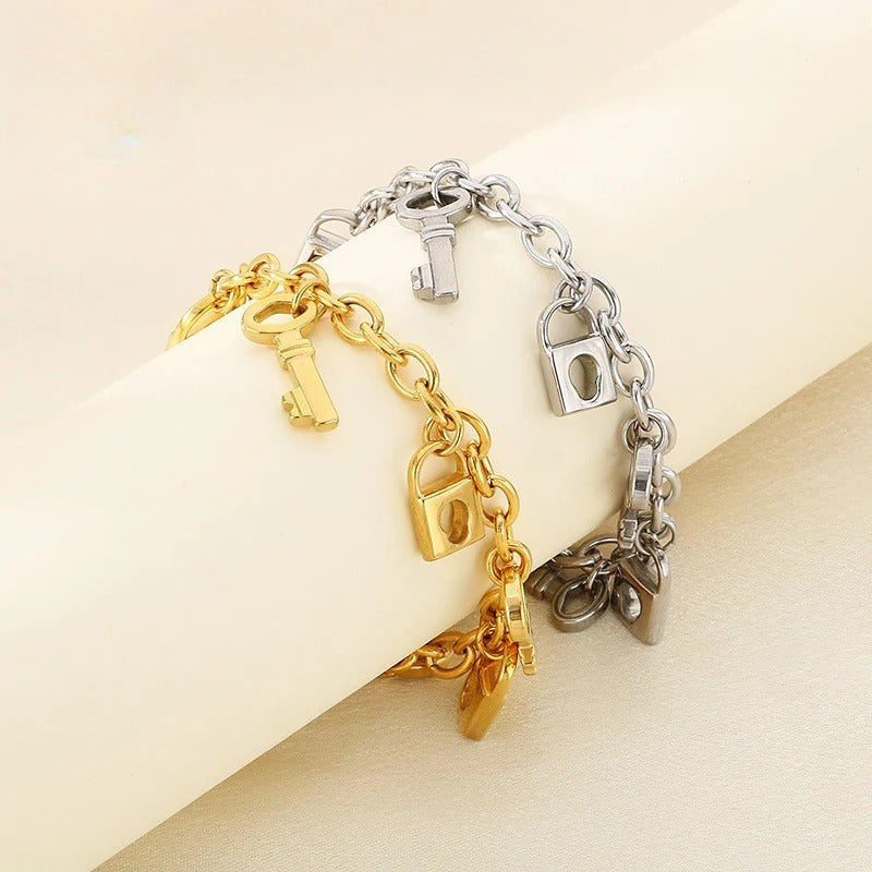 Key & Lock Charm Chain Bracelet
