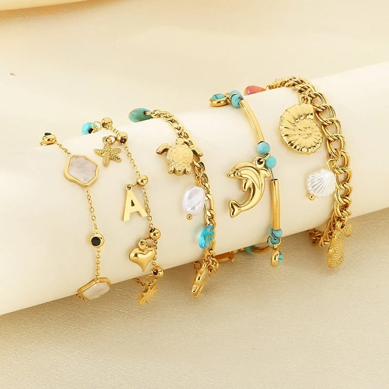 Turquoise & Gold Ocean Charm Jewelry
