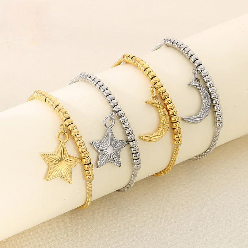 Gold & Silver Star & Moon Bead Bracelet