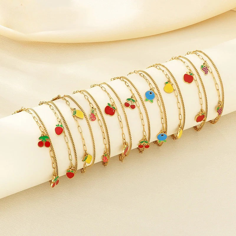 Colorful Fruit Charm Bracelet | Gold Tone