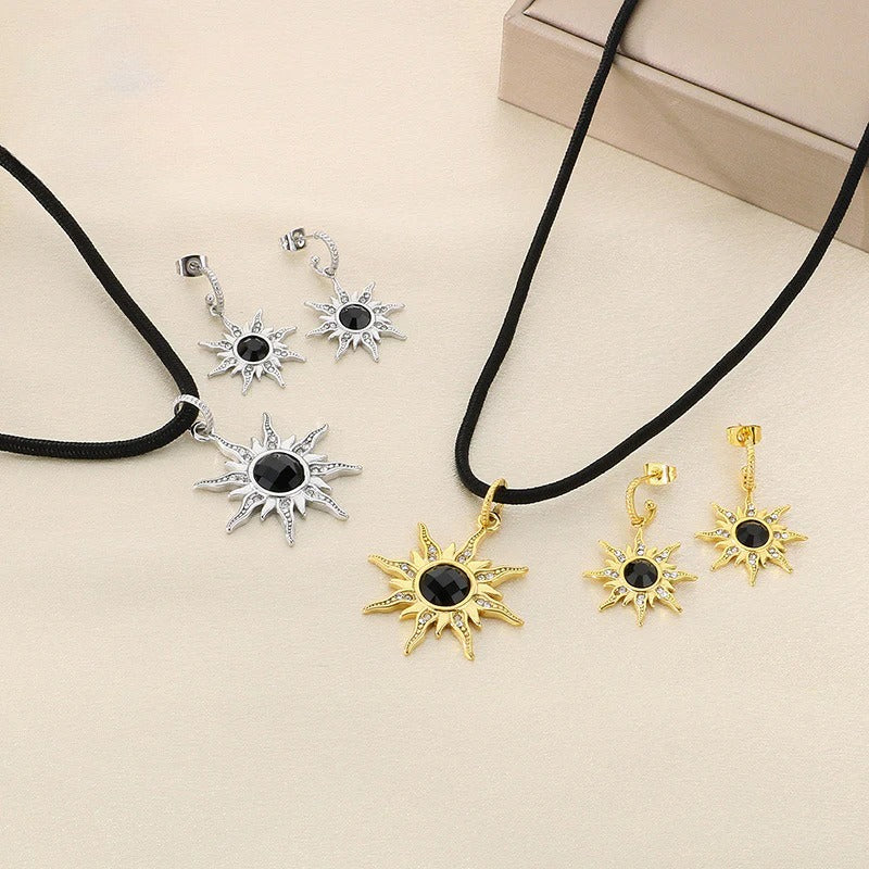 Sun Pendant Necklace & Earring Set