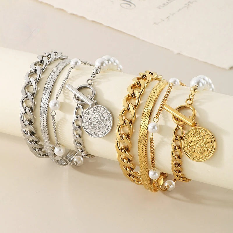 Gold & Silver Layered Chain Bracelet