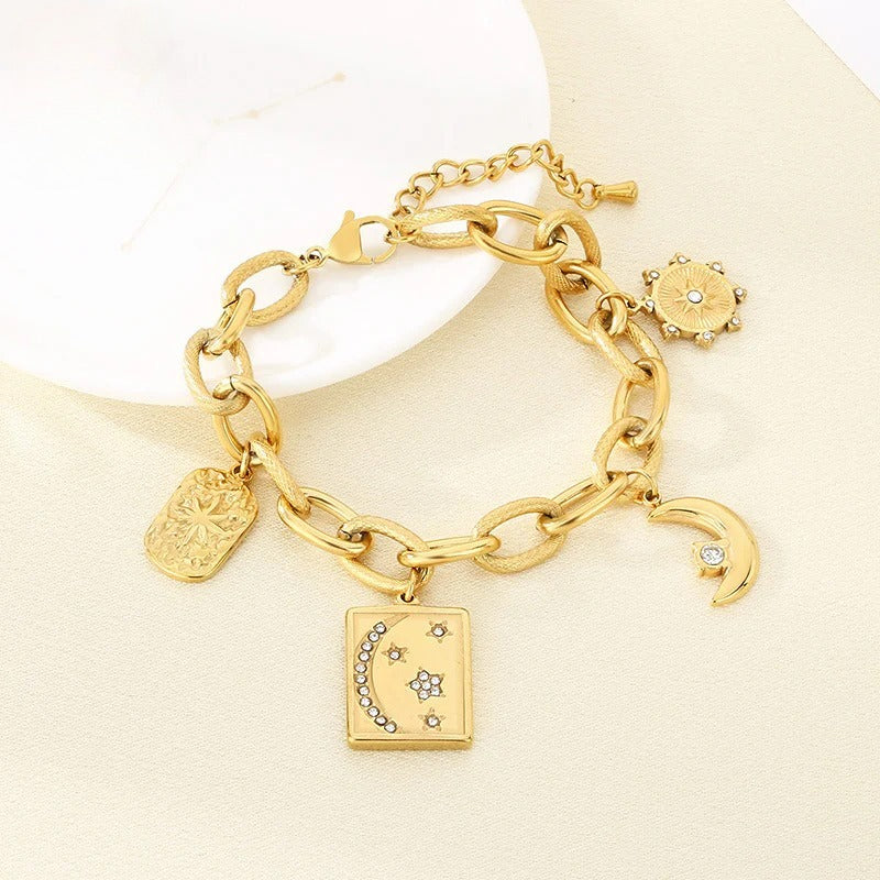 Gold Chunky Charm Chain Bracelet