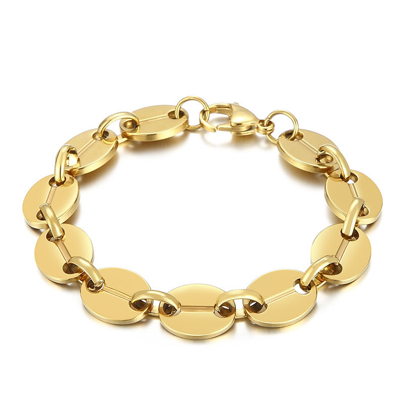 Simple high-end sense versatile fashion coffee bean pig nose stainless steel plated 18K gold titanium steel bracelet spot