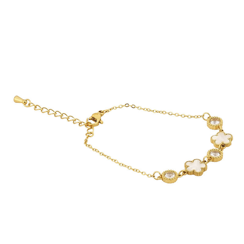 Round diamond shell flower bracelet small fresh hollow thin bracelet versatile jewelry titanium steel bracelet women