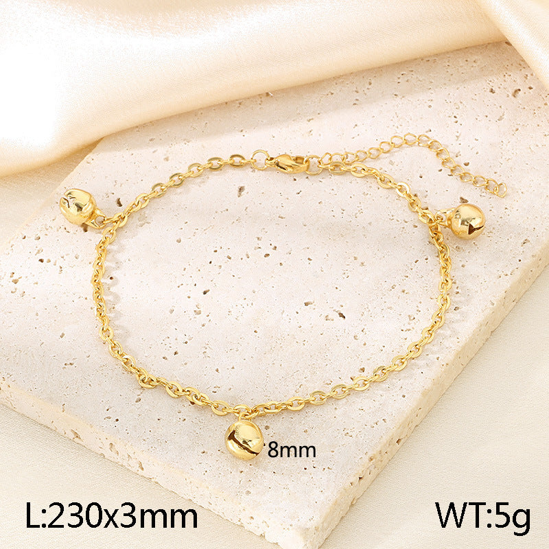 Cold wind ins design bell anklet temperament round bead stainless steel anklet gift for girlfriends and girlfriends