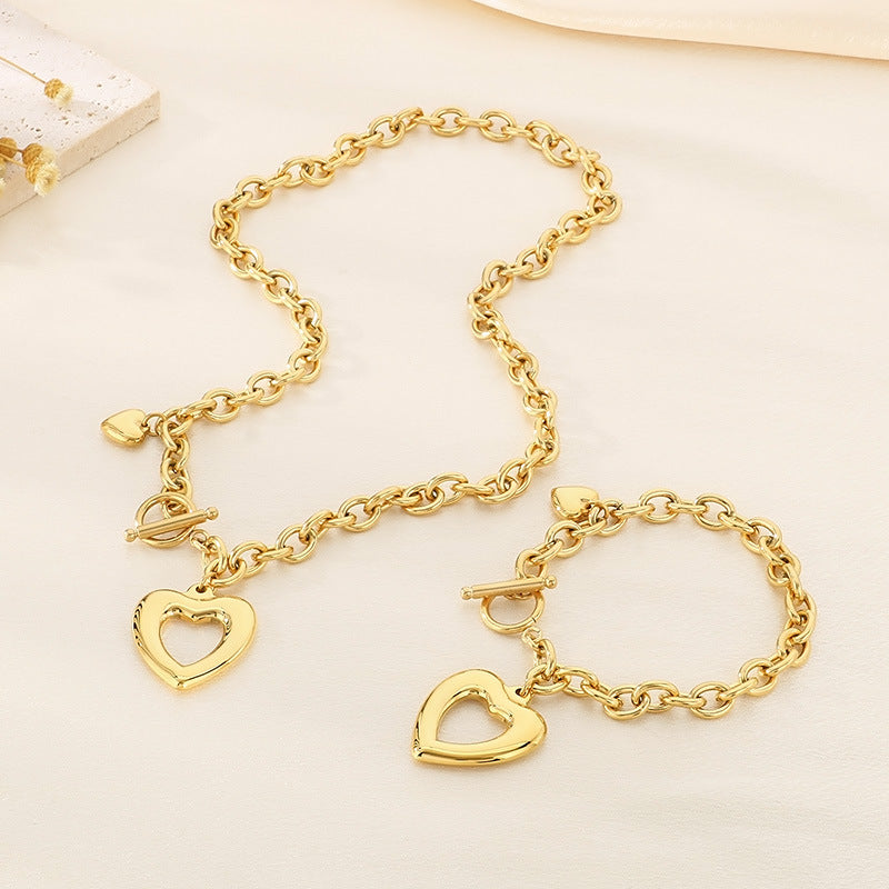 Open Heart Chain Necklace & Bracelet Set