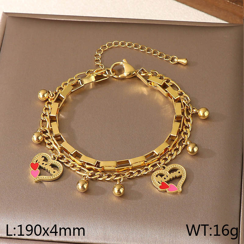 New Mother's Day Versatile Double-layer Love Pendant Stacked with Stainless Steel Versatile Bracelet Spot Mother's Day Style