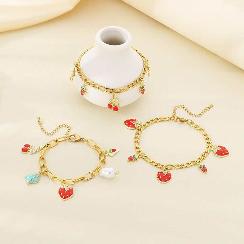 Summer vacation seaside shell wind jewelry stainless steel bracelet pendant strawberry cherry jewelry spot wholesale
