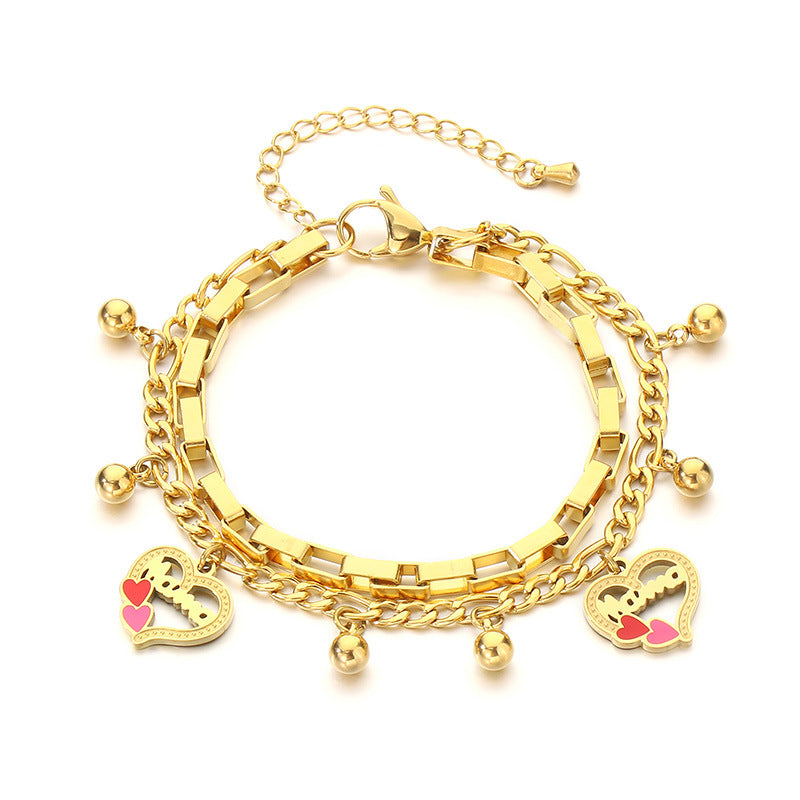 New Mother's Day Versatile Double-layer Love Pendant Stacked with Stainless Steel Versatile Bracelet Spot Mother's Day Style