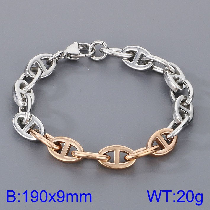 Simple ins stainless steel Japanese pig nose chain bracelet creative cool wind 9mm mixed color pig nose titanium steel bracelet