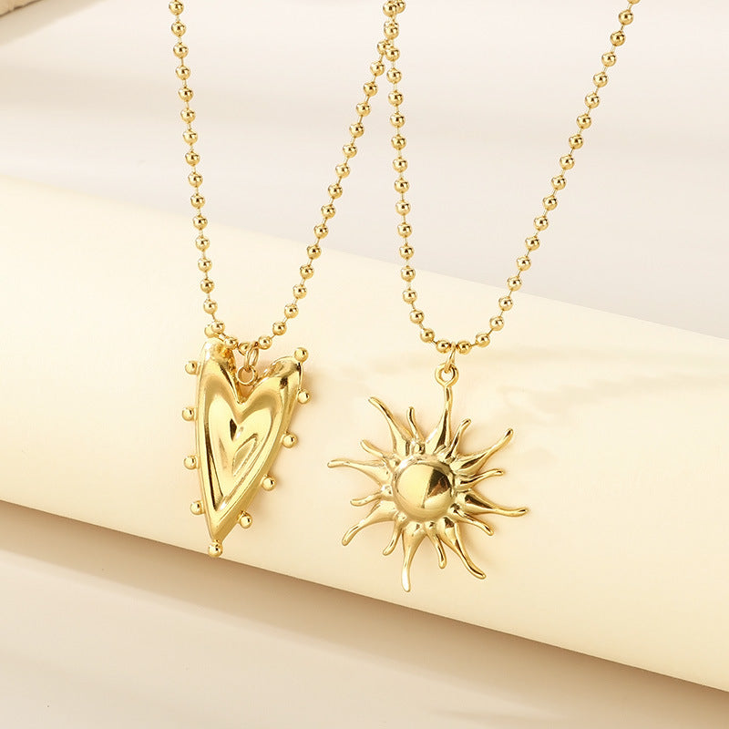 Sun & Heart Pendant Ball Chain Necklace