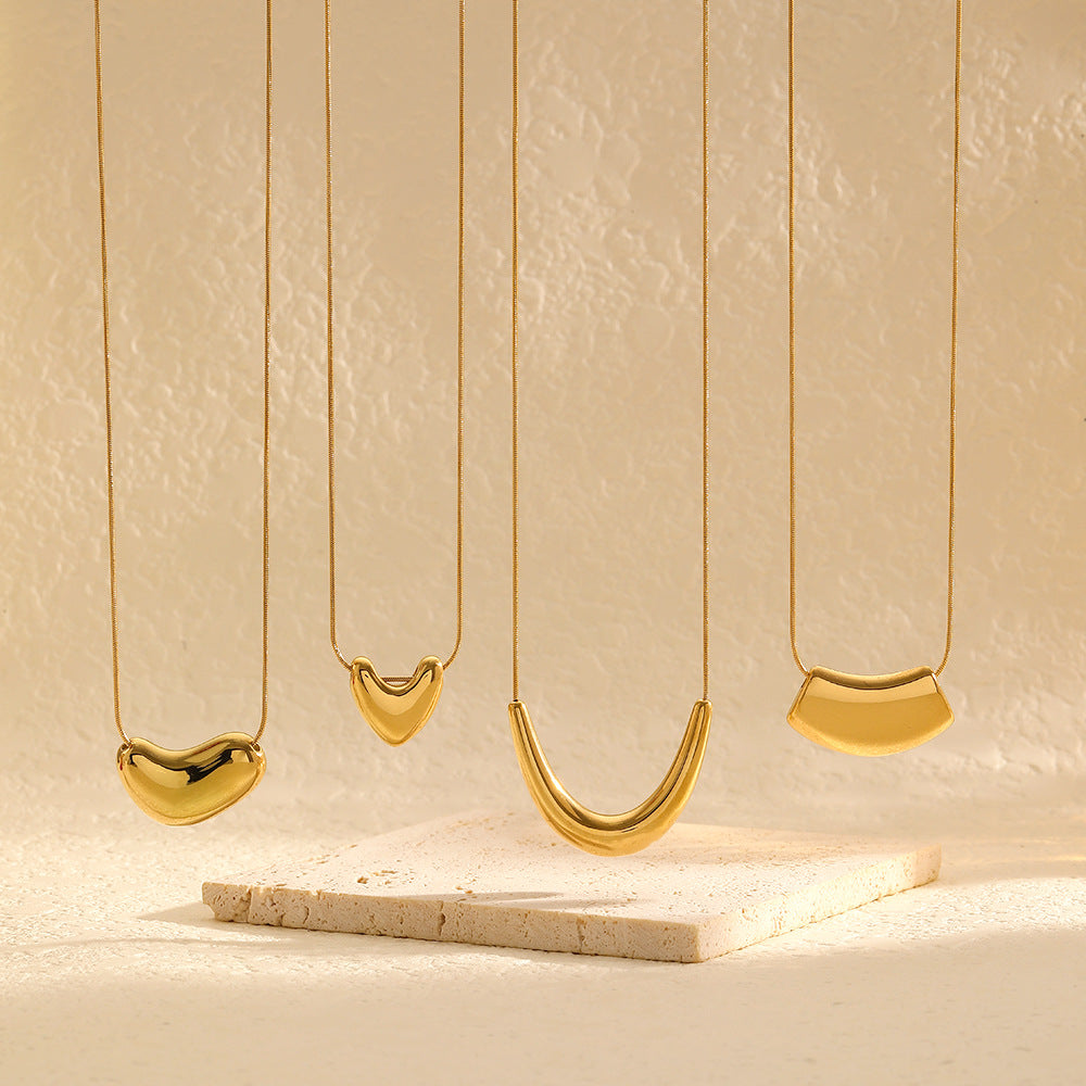 Cross-border new geometric curved stainless steel necklace women's niche high-end design sense simple 18k gold titanium steel necklace