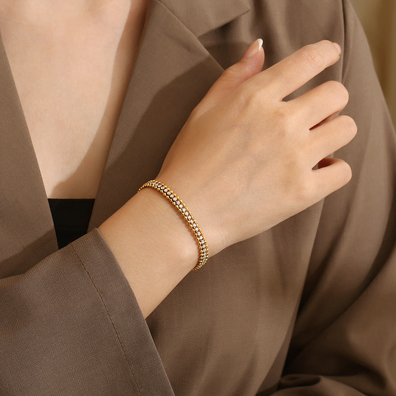 Gold Double-Row Crystal Necklace & Bracelet Set