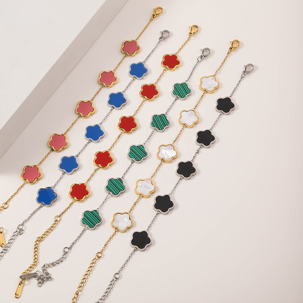 Cross-border hot-selling stainless steel five-leaf clover bracelet women's fashion simple new single-sided fritillary five-leaf flower titanium steel bracelet