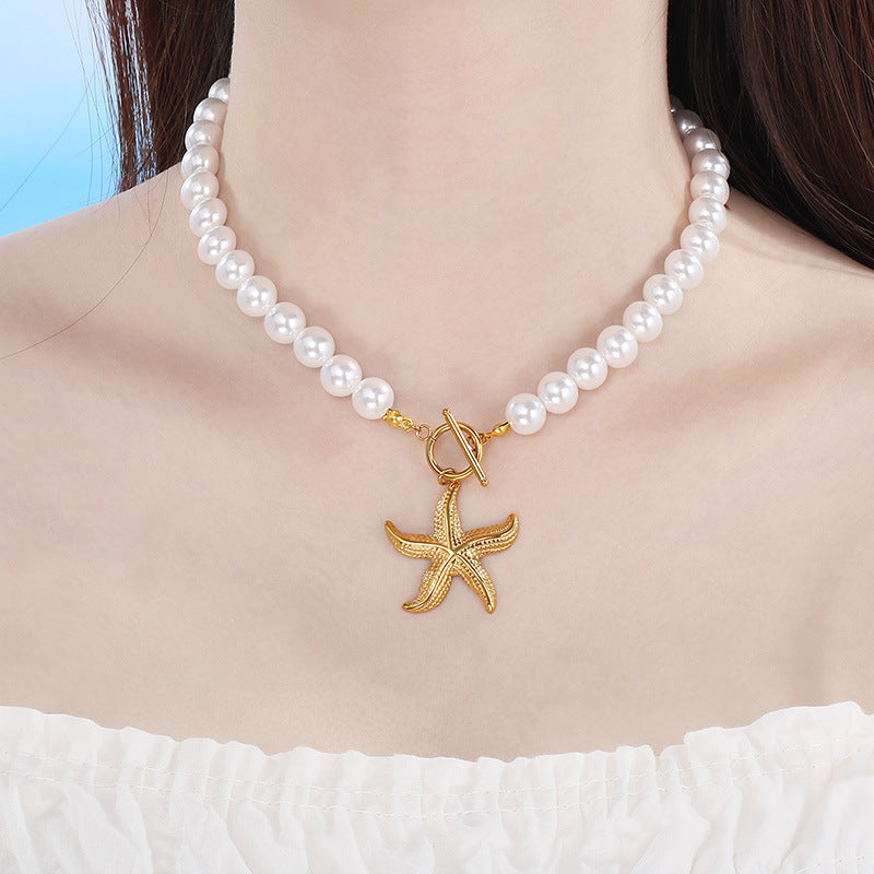 Stainless Steel Pearl Charm Necklace
