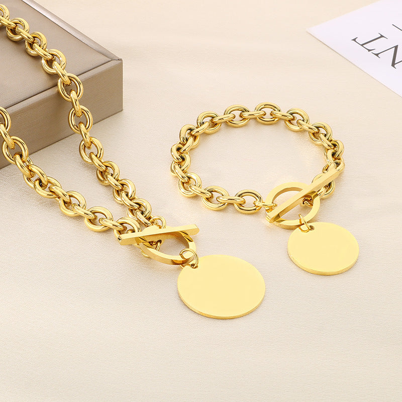 Toggle Chain Necklace with Disc & Cross Charms