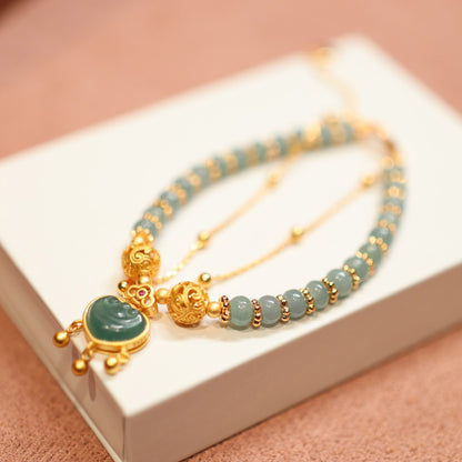 天然翡翠手链女福锁绣球双链叠戴古风精致平安福锁手链