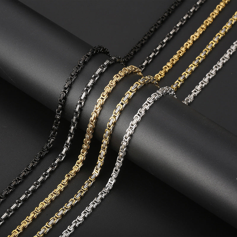 European and American ins cross-border hip-hop 4mm wide multi-color imperial chain titanium steel Byzantine return chain stainless steel necklace accessories