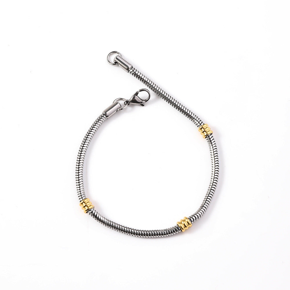 European and American cross-border stainless steel round snake chain string gold bead bracelet, spot supply versatile simple snake bone titanium steel necklace