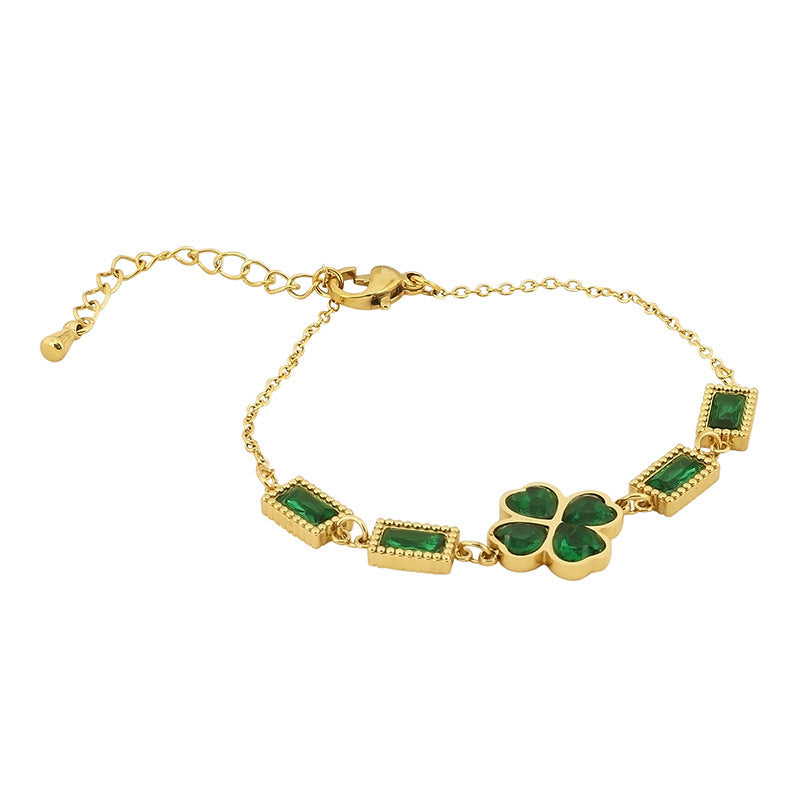 Cross-border fashion high-end sense light luxury design temperament versatile rectangular connection butterfly flower diamond-encrusted stainless steel bracelet