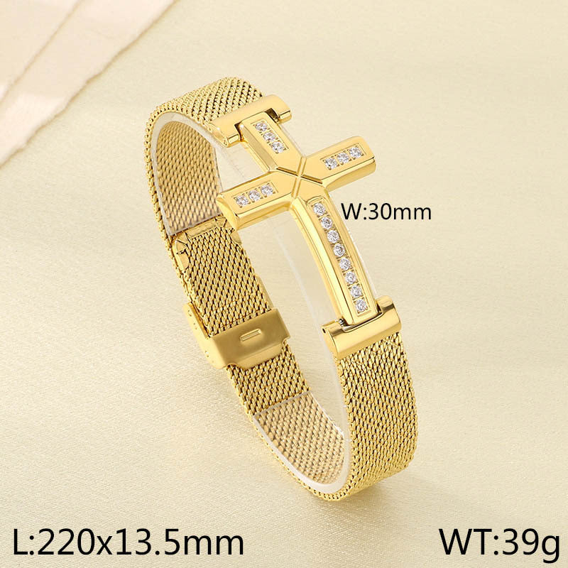 ins Creative Stainless Steel Bent Diamond Cross Titanium Steel Strap Chain Bracelet Fashion Accessories Jewelry Spot