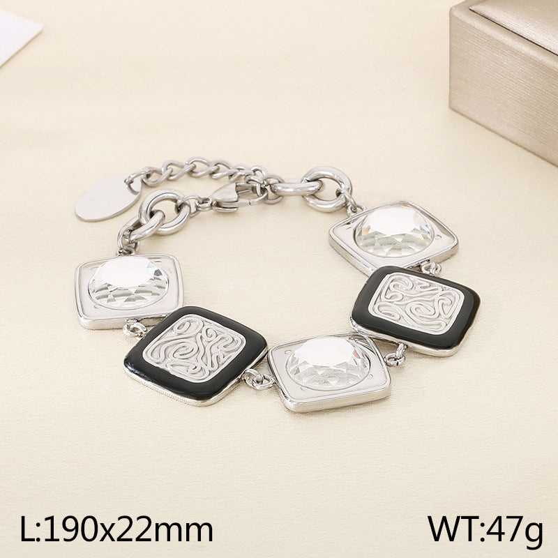 Classic light luxury style high-end square glass stainless steel dripping totem bracelet exquisite fashion hand jewelry