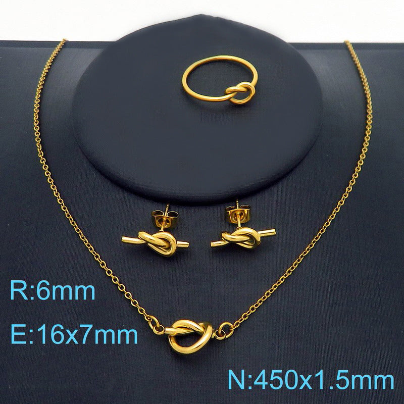 Cross-border fashion versatile rope knot elements stainless steel stud earrings necklace bracelet four-piece set knotted collarbone chain spot