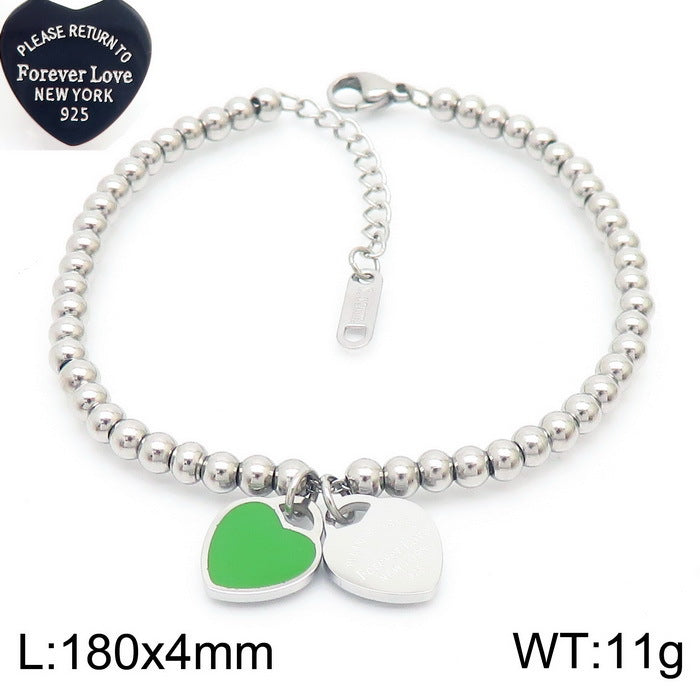 Gold Heart Charm Jewelry Set with Green Enamel Pendant
