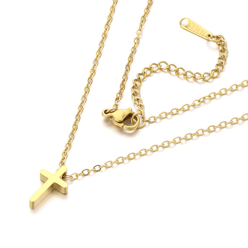 Cross-border fashion simple cross necklace does not fade stainless steel personalized pendant collarbone chain high-end accessories